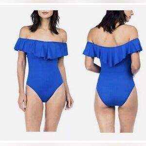 Blue Off-Shoulder Kids One Piece